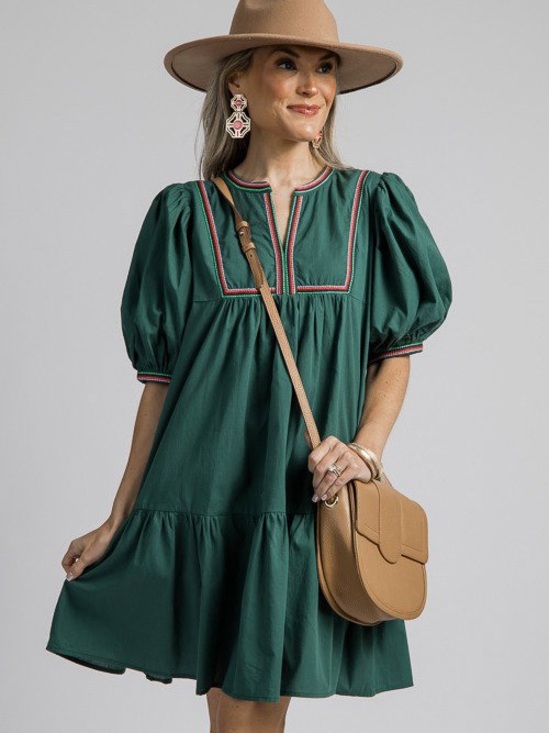Pinch Dresses & Skirts - Pinch Meadow Tiered Mini Dress in Hunter Green, Embroidered Cotton. SMALL NWOT